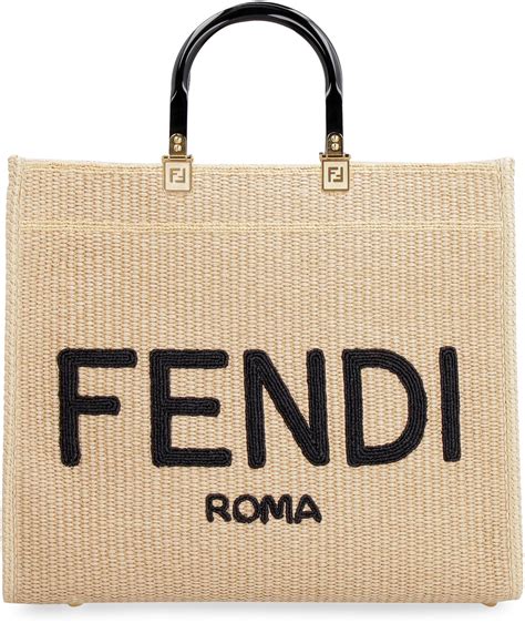 FENDI Medium Sunshine Raffia Tote Bag 